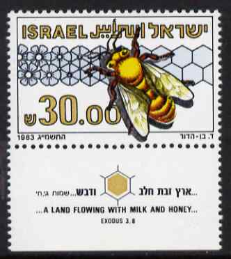 Israel 1983 Bee-Keeping 30s unmounted mint with tab, SG 892, stamps on , stamps on  stamps on judaica, stamps on  stamps on judaism, stamps on  stamps on bees, stamps on  stamps on insects, stamps on  stamps on honey, stamps on  stamps on food