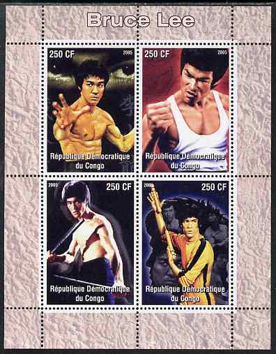 Congo 2005 Bruce Lee perf sheetlet containing 4 values unmounted mint, stamps on , stamps on  stamps on films, stamps on  stamps on cinema, stamps on  stamps on movies, stamps on  stamps on entertainments, stamps on  stamps on personalities, stamps on  stamps on martial arts, stamps on  stamps on 