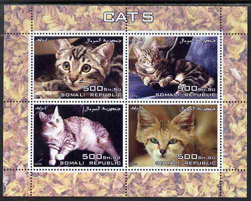 Somalia 2005 Domestic Cats perf sheetlet containing 4 values unmounted mint, stamps on , stamps on  stamps on cats