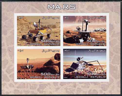 Somalia 2005 Mars imperf sheetlet containing 4 values unmounted mint. Note this item is privately produced and is offered purely on its thematic appeal, stamps on , stamps on  stamps on space