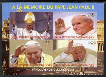 Gabon 2009 Olympic Games - In Memory of Pope John Paul #01 imperf sheetlet containing 4 values unmounted mint. Note this item is privately produced and is offered purely on its thematic appeal, stamps on , stamps on  stamps on personalities, stamps on  stamps on pope, stamps on  stamps on religion, stamps on  stamps on popes, stamps on  stamps on olympics