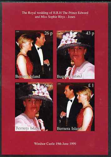 Bernera 1999 Royal Wedding (Edward & Sophie) imperf sheetlet containing set of 4 values unmounted mint, stamps on , stamps on  stamps on royalty, stamps on  stamps on edward, stamps on  stamps on sophie