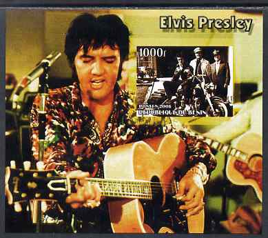 Benin 2006 Elvis Presley #2 (wearing coloured shirt) imperf souvenir sheet unmounted mint, stamps on , stamps on  stamps on music, stamps on  stamps on personalities, stamps on  stamps on elvis, stamps on  stamps on entertainments, stamps on  stamps on films, stamps on  stamps on cinema, stamps on  stamps on motorbikes