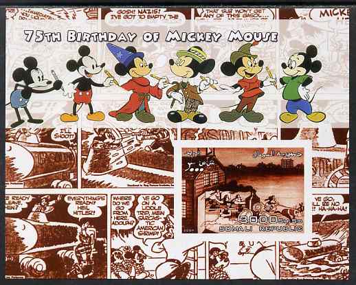 Somalia 2004 75th Birthday of Mickey Mouse #11 - Cartoon Strip in Brown imperf m/sheet unmounted mint, stamps on , stamps on  stamps on disney, stamps on  stamps on personalities, stamps on  stamps on films, stamps on  stamps on cinema, stamps on  stamps on 