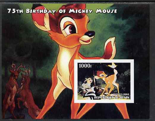 Benin 2004 75th Birthday of Mickey Mouse - Bambi imperf m/sheet unmounted mint. Note this item is privately produced and is offered purely on its thematic appeal, stamps on , stamps on  stamps on disney, stamps on  stamps on personalities, stamps on  stamps on films, stamps on  stamps on cinema, stamps on  stamps on 