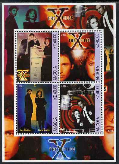 Angola 2002 The X-Files perf sheetlet containing 4 values unmounted mint , stamps on films, stamps on cinema, stamps on movies, stamps on  tv , stamps on sci-fi, stamps on 