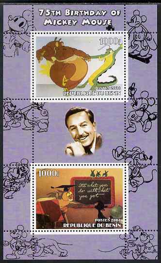 Benin 2004 75th Birthday of Mickey Mouse - Scene from Fantasia perf sheetlet containing 2 values plus label unmounted mint. Note this item is privately produced and is offered purely on its thematic appeal , stamps on disney, stamps on films, stamps on movies, stamps on cinema, stamps on owls