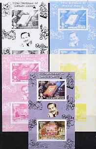 Benin 2004 75th Birthday of Mickey Mouse - Pinocchio & Jazz Band sheetlet containing 2 values plus  the set of 5 imperf progressive proofs comprising the 4 individual col...