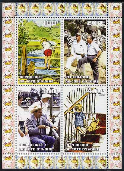 Ivory Coast 2003 Walt Disney & Winnie the Pooh #3 perf sheetlet containing 4 values unmounted mint, stamps on films, stamps on cinema, stamps on movies, stamps on disney, stamps on children, stamps on bears, stamps on zebras, stamps on zebra