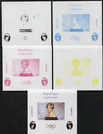 Gabon 2009 Olympic Games - Princess Diana #02 individual deluxe sheet - the set of 5 imperf progressive proofs comprising the 4 individual colours plus all 4-colour composite, unmounted mint, stamps on royalty, stamps on diana, stamps on olympics