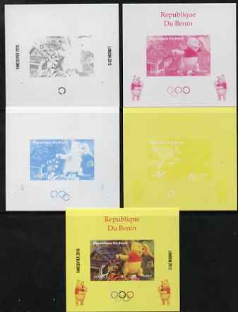 Benin 2009 Olympic Games - Disney's Winnie the Pooh #05 individual deluxe sheet - the set of 5 imperf progressive proofs comprising the 4 individual colours plus all 4-colour composite, unmounted mint, stamps on , stamps on  stamps on olympics, stamps on  stamps on pooh, stamps on  stamps on bears, stamps on  stamps on cartoons, stamps on  stamps on fairy tales, stamps on  stamps on tigers, stamps on  stamps on disney, stamps on  stamps on films, stamps on  stamps on cinema, stamps on  stamps on movies