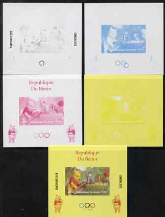 Benin 2009 Olympic Games - Disney's Winnie the Pooh #07 individual deluxe sheet - the set of 5 imperf progressive proofs comprising the 4 individual colours plus all 4-colour composite, unmounted mint, stamps on , stamps on  stamps on olympics, stamps on  stamps on pooh, stamps on  stamps on bears, stamps on  stamps on cartoons, stamps on  stamps on fairy tales, stamps on  stamps on tigers, stamps on  stamps on disney, stamps on  stamps on films, stamps on  stamps on cinema, stamps on  stamps on movies