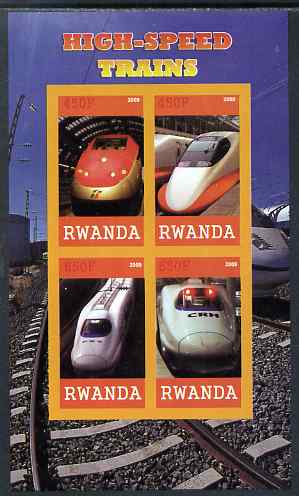 Rwanda 2009 High Speed Trains #1 imperf sheetlet containing 4 values unmounted mint , stamps on railways