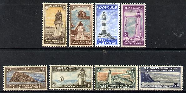 New Zealand 1947-65 Life Insurance (Lighthouses) set of 8 unmounted mint, SG L42-49, stamps on , stamps on  stamps on , stamps on  stamps on  kg6 , stamps on  stamps on lighthouses, stamps on  stamps on rescue