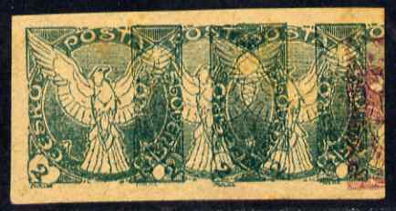 Czechoslovakia 1918 Windhover 2h imperf proof pair in green doubly printed, on ungummed buff paper, as SG N24, stamps on , stamps on  stamps on tourism, stamps on  stamps on birds