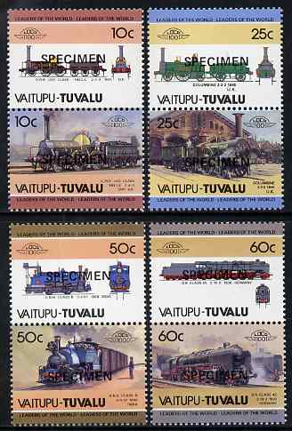 Tuvalu - Vaitupu 1985 Locomotives #1 (Leaders of the World) set of 8 opt'd SPECIMEN unmounted mint, stamps on railways