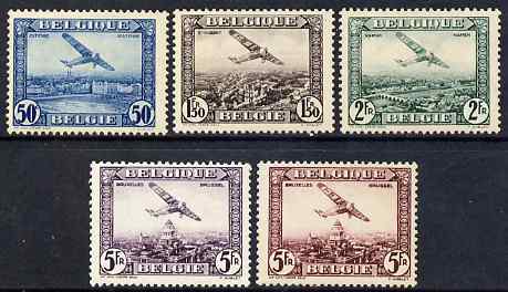 Belgium 1930 Air set of 5 (Fokker) mounted mint SG 560-4, stamps on aviation, stamps on fokker, stamps on 