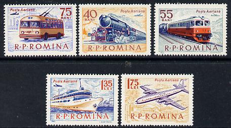 Rumania 1963 Transport set of 5 unmounted mint, SG 3031-35, Mi 2161-65, stamps on , stamps on  stamps on railways, stamps on  stamps on aviation, stamps on  stamps on buses, stamps on  stamps on trams, stamps on  stamps on transport, stamps on  stamps on ships