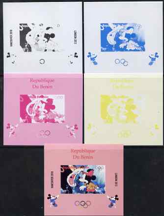 Benin 2009 Olympic Games - Disney Characters #03 individual deluxe sheet - the set of 5 imperf progressive proofs comprising the 4 individual colours plus all 4-colour co..., stamps on olympics, stamps on cartoons , stamps on disney, stamps on films, stamps on cinema, stamps on movies