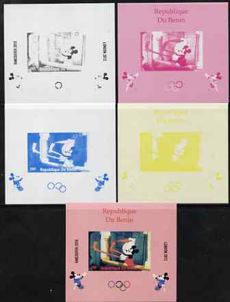 Benin 2009 Olympic Games - Disney Characters #09 individual deluxe sheet - the set of 5 imperf progressive proofs comprising the 4 individual colours plus all 4-colour co..., stamps on olympics, stamps on cartoons , stamps on disney, stamps on films, stamps on cinema, stamps on movies