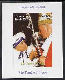 St Thomas & Prince Islands 2004 History of the 21st Century #10 Mother Teresa & Pope imperf m/sheet unmounted mint. Note this item is privately produced and is offered purely on its thematic appeal, stamps on , stamps on  stamps on millennium, stamps on  stamps on personalities, stamps on  stamps on women, stamps on  stamps on human rights, stamps on  stamps on peace, stamps on  stamps on nobel, stamps on  stamps on teresa, stamps on  stamps on pope, stamps on  stamps on religion, stamps on  stamps on popes