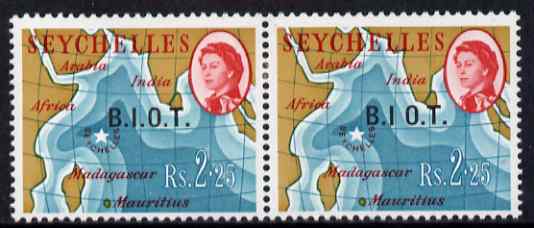 British Indian Ocean Territory 1968 BIOT opt on 2r25 horiz pair, one stamp showing no stop after I (B.I O.T.) mounted mint SG12/12a, stamps on , stamps on  stamps on british indian ocean territory 1968 biot opt on 2r25 horiz pair, stamps on  stamps on  one stamp showing no stop after i (b.i o.t.) mounted mint sg12/12a
