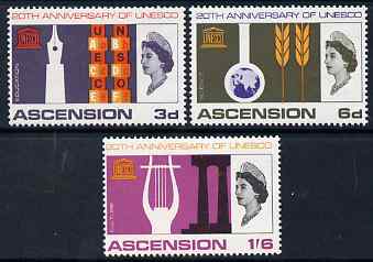 Ascension 1967 UNESCO set of 3 unmounted mint, SG 107-9, stamps on unesco