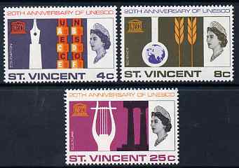 St Vincent 1966 UNESCO set of 3 unmounted mint, SG 254-6, stamps on unesco