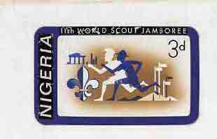 Nigeria 1963 11th World Scout Jamboree - original hand-painted artwork for 3d value (rectangular) by unknown artist on board size 6.5x4 , stamps on , stamps on  stamps on scouts