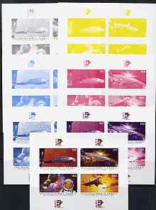 Touva 1998 25th Anniversary of Apollo 11 - Space Achievements incl Concorde sheetlet containing 4 values - the set of 7 imperf progressive proofs comprising the 4 individ..., stamps on space, stamps on aviation, stamps on concorde