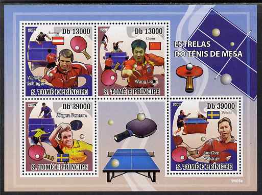 St Thomas & Prince Islands 2009 Table Tennis Stars perf sheetlet containing 4 values unmounted mint, stamps on , stamps on  stamps on personalites, stamps on  stamps on sport, stamps on  stamps on table tennis