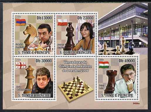 St Thomas & Prince Islands 2009 Winners Dresden Chess Olympiad perf sheetlet containing 4 values unmounted mint, stamps on , stamps on  stamps on personalites, stamps on  stamps on chess