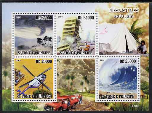 St Thomas & Prince Islands 2009 Natural Disasters perf sheetlet containing 4 values unmounted mint, stamps on , stamps on  stamps on disasters, stamps on  stamps on weather, stamps on  stamps on helicopters