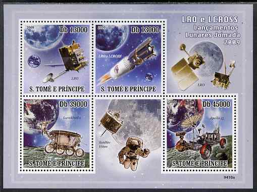 St Thomas & Prince Islands 2009 Space perf sheetlet containing 4 values unmounted mint, stamps on space, stamps on rockets, stamps on apollo, stamps on 
