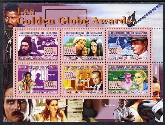 Guinea - Conakry 2009 Golden Globe Awards perf sheetlet containing 6 values unmounted mint, stamps on personalities, stamps on films, stamps on cinema, stamps on movies, stamps on entertainments, stamps on 