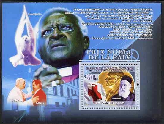 Guinea - Conakry 2009 Nobel Peace Prize perf s/sheet unmounted mint, stamps on personalities, stamps on nobel, stamps on red cross, stamps on pope