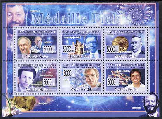 Guinea - Conakry 2009 Fields Medalists (Mathematics) perf sheetlet containing 6 values unmounted mint, stamps on personalities, stamps on maths, stamps on mathematics