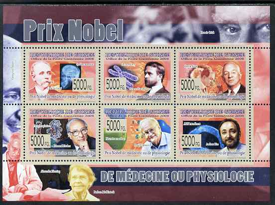 Guinea - Conakry 2009 Nobel Prize for Medicine perf sheetlet containing 6 values unmounted mint, stamps on personalities, stamps on nobel, stamps on medical, stamps on scots, stamps on scotland