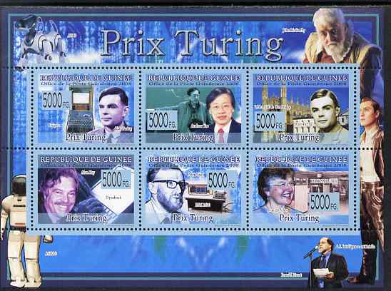 Guinea - Conakry 2009 Turing Prize (computing) perf sheetlet containing 6 values unmounted mint, stamps on , stamps on  stamps on personalities, stamps on  stamps on computers, stamps on  stamps on  ww2 , stamps on  stamps on 