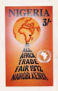 Nigeria 1972 All Africa Trade Fair - original hand-painted artwork for 3s value by Austin Ogo Onwudimegwu, on card size 5x8.5, stamps on business, stamps on maps