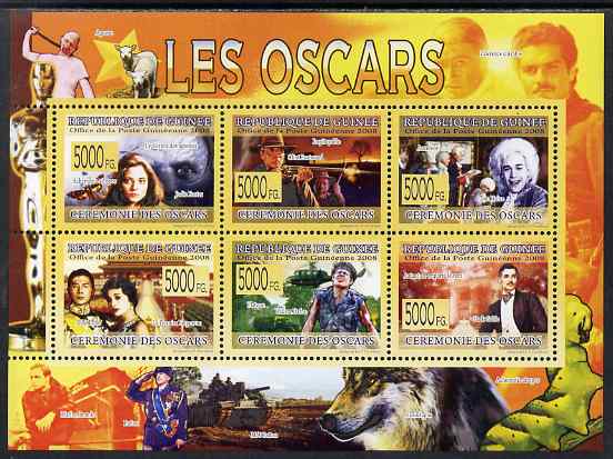 Guinea - Conakry 2009 The Oscars perf sheetlet containing 6 values unmounted mint, stamps on , stamps on  stamps on personalities, stamps on  stamps on films, stamps on  stamps on cinema, stamps on  stamps on movies, stamps on  stamps on entertainments, stamps on  stamps on mozart, stamps on  stamps on composers, stamps on  stamps on helicopters, stamps on  stamps on 