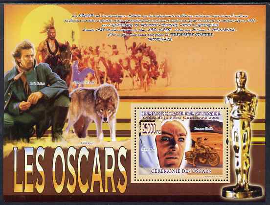 Guinea - Conakry 2009 The Oscars perf s/sheet unmounted mint, stamps on , stamps on  stamps on personalities, stamps on  stamps on films, stamps on  stamps on cinema, stamps on  stamps on movies, stamps on  stamps on entertainments, stamps on  stamps on motorbikes, stamps on  stamps on wolves, stamps on  stamps on 