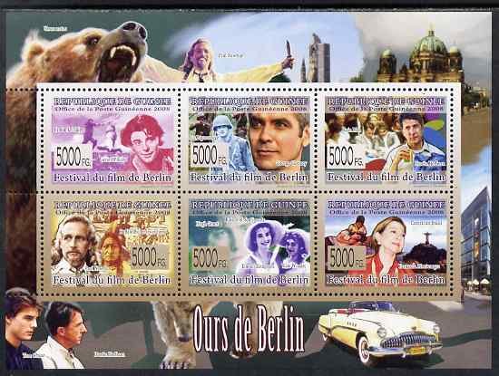 Guinea - Conakry 2009 Bear of Berlin perf sheetlet containing 6 values unmounted mint, stamps on personalities, stamps on films, stamps on cinema, stamps on movies, stamps on entertainments, stamps on bears, stamps on indians