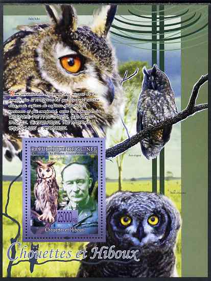 Guinea - Conakry 2009 Owls and Scouts #1 perf s/sheet unmounted mint, stamps on personalities, stamps on scouts, stamps on owls