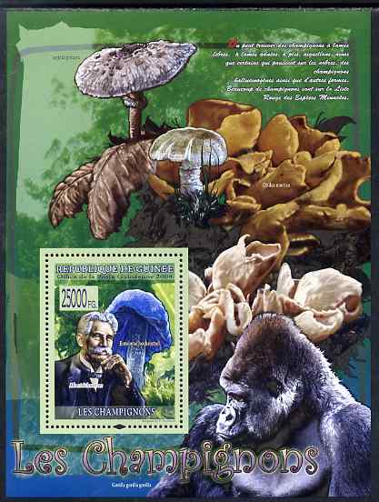 Guinea - Conakry 2009 Fungi & Albert Schweitzer #1 perf s/sheet unmounted mint, stamps on personalities, stamps on fungi, stamps on peace, stamps on nobel, stamps on music, stamps on religion, stamps on apes