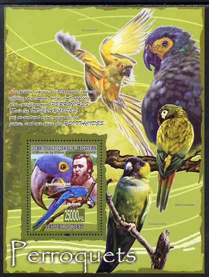 Guinea - Conakry 2009 Parrots (Spencer Fullerton Baird) perf s/sheet unmounted mint, stamps on , stamps on  stamps on personalities, stamps on  stamps on birds, stamps on  stamps on parrots, stamps on  stamps on 