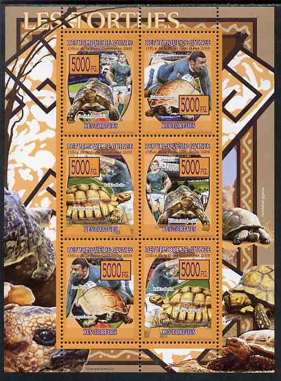 Guinea - Conakry 2009 Turtles & Rugby Players perf sheetlet containing 6 values unmounted mint, stamps on animals, stamps on turtles, stamps on tortoises, stamps on rugby, stamps on sport