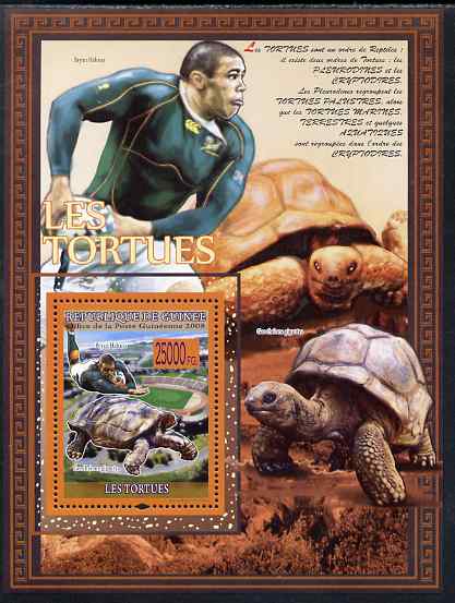 Guinea - Conakry 2009 Turtles & Rugby Players #1 perf s/sheet unmounted mint, stamps on animals, stamps on turtles, stamps on tortoises, stamps on rugby, stamps on sport