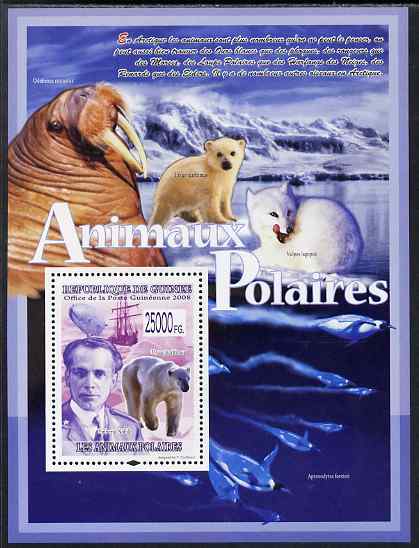 Guinea - Conakry 2009 Polar Animals & Explorers #2 perf s/sheet unmounted mint, stamps on personalities, stamps on animals, stamps on polar, stamps on bears, stamps on ships, stamps on airships