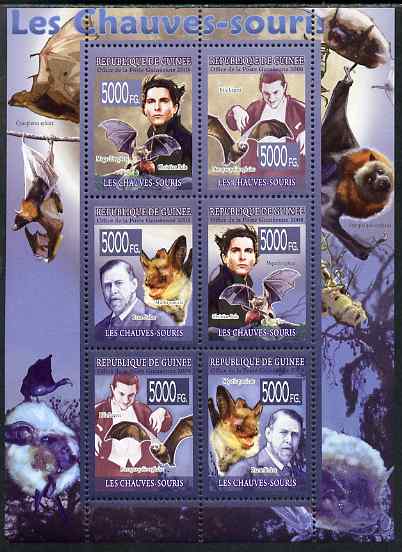 Guinea - Conakry 2009 Bats (with Dracula connections) perf sheetlet containing 6 values unmounted mint, stamps on , stamps on  stamps on personalities, stamps on  stamps on mammals, stamps on  stamps on bats, stamps on  stamps on literature, stamps on  stamps on films, stamps on  stamps on cinema, stamps on  stamps on horror, stamps on  stamps on movies